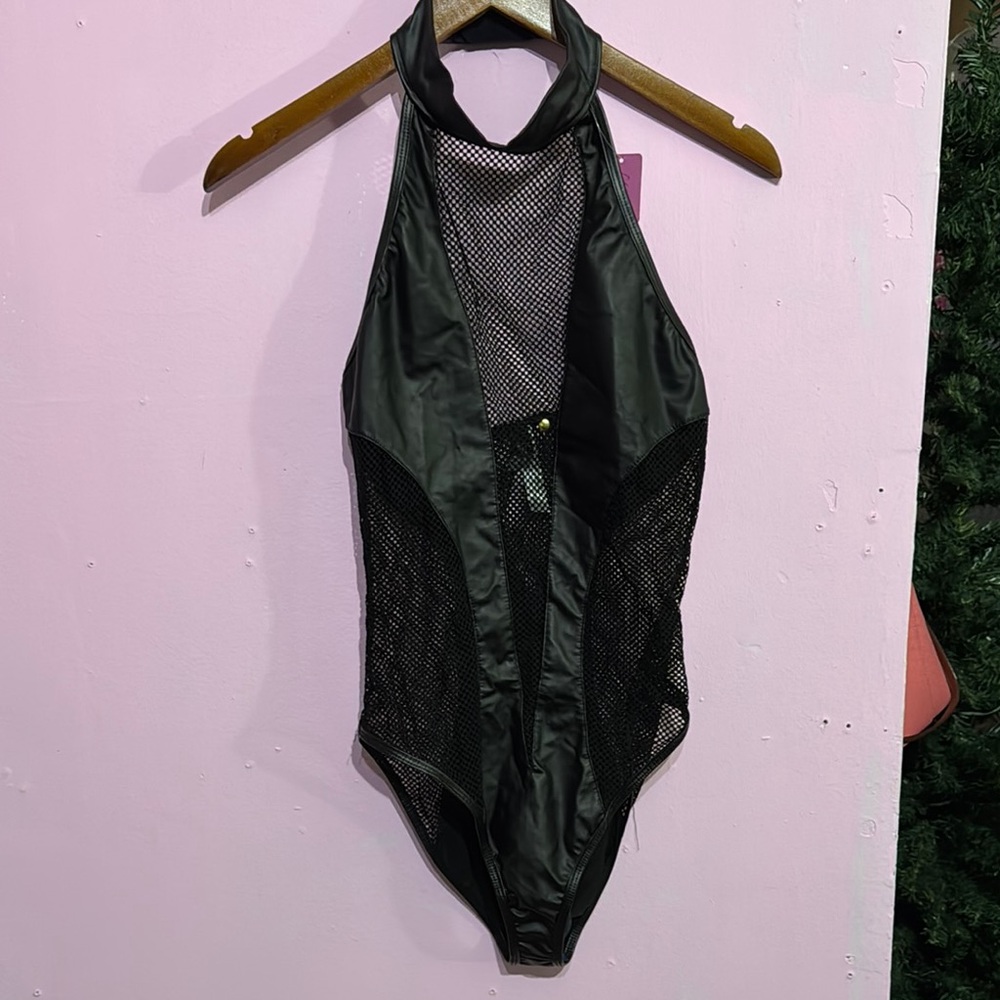 Black Mesh Halter Bodysuit
